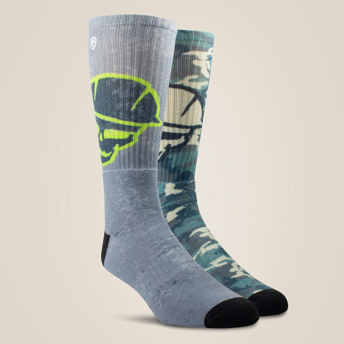 Ariat Premium Roughneck Graphic Crew Work Sock 2 Pair Multi Color Pack