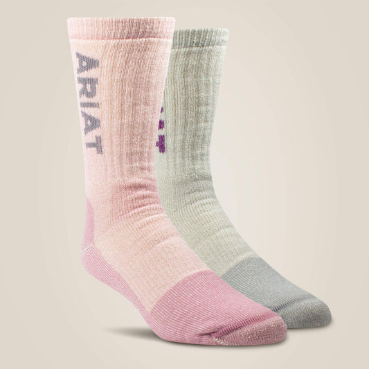 Ariat Recommended Midweight Merino Wool Blend Steel Toe Work Sock 2 Pair Multi Color Pack
