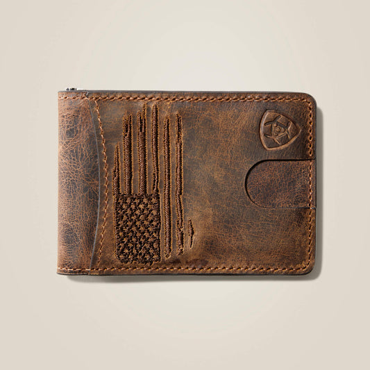 Ariat Best Price Bifold Slim Wallet Patriot Flag Embroidery